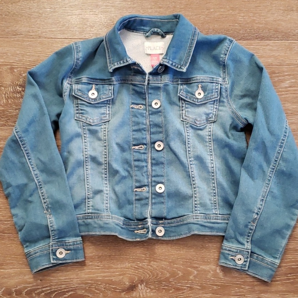 The Childrens Place girls stretch denim blue jean jacket, Size 7/8